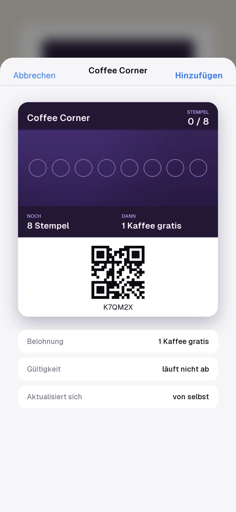 Die Stempelkarte im Apple Wallet, zwischen Bankkarte und Bahnticket
