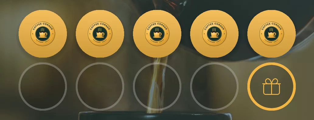 Kartenvorlage Coffeecorner: Stempelkarte im Wallet mit gesammelten Stempeln